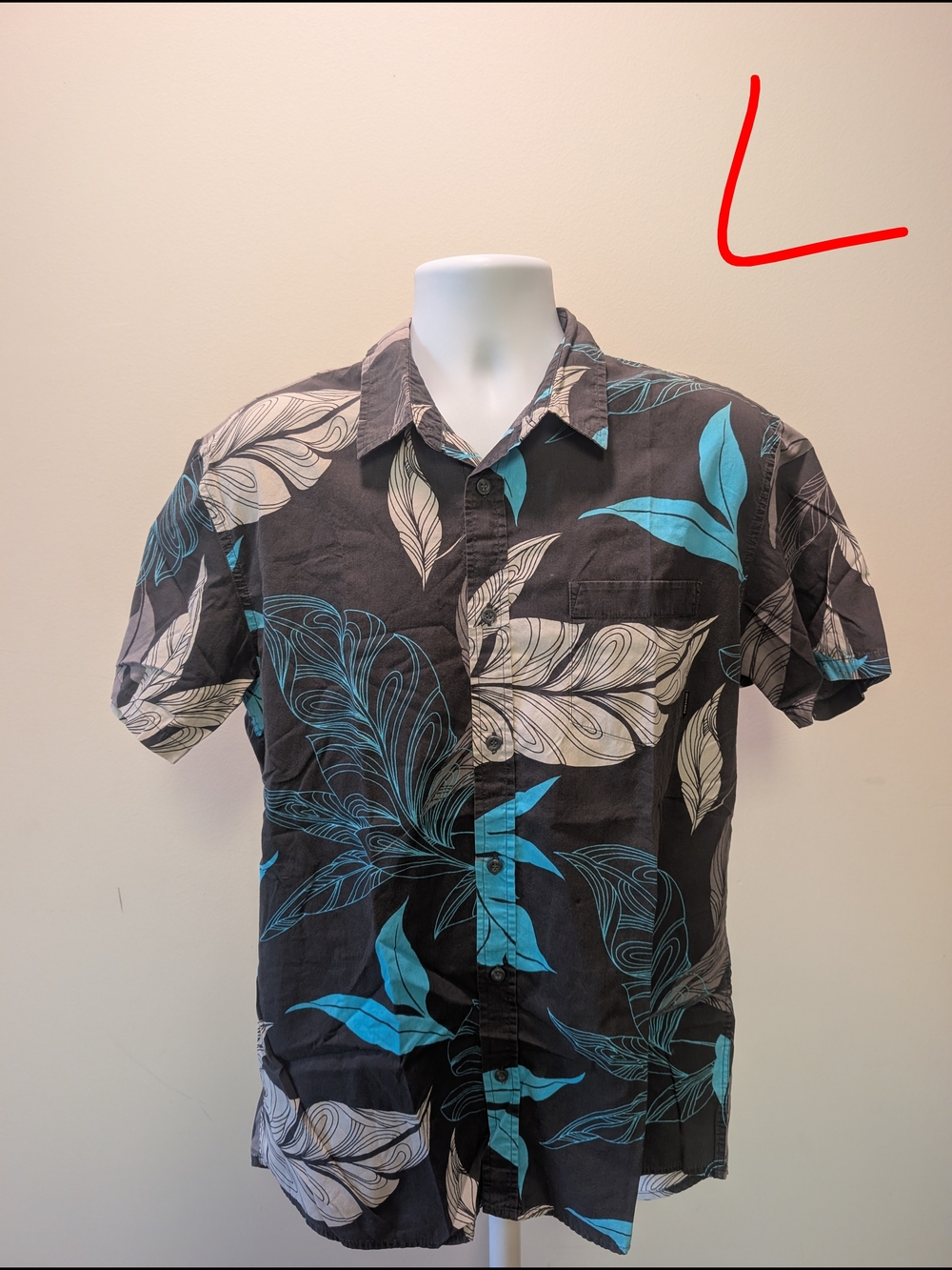 Quiksilver Black Short-Sleeve Tropical Button-Down Shirt with Teal & Cream Print